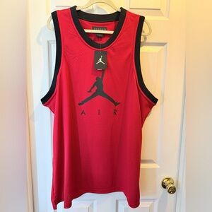 Red Jordan Mesh Basketball Jersey with Black Trim